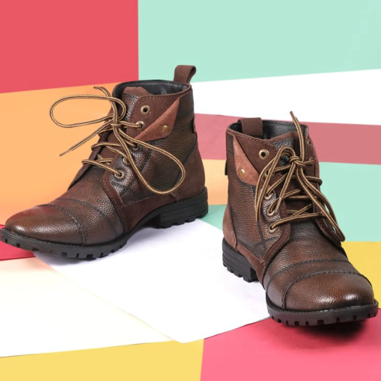 Allen Cooper Genuine Leather High Ankle Boots for Men - Brown (AC-K-672)
