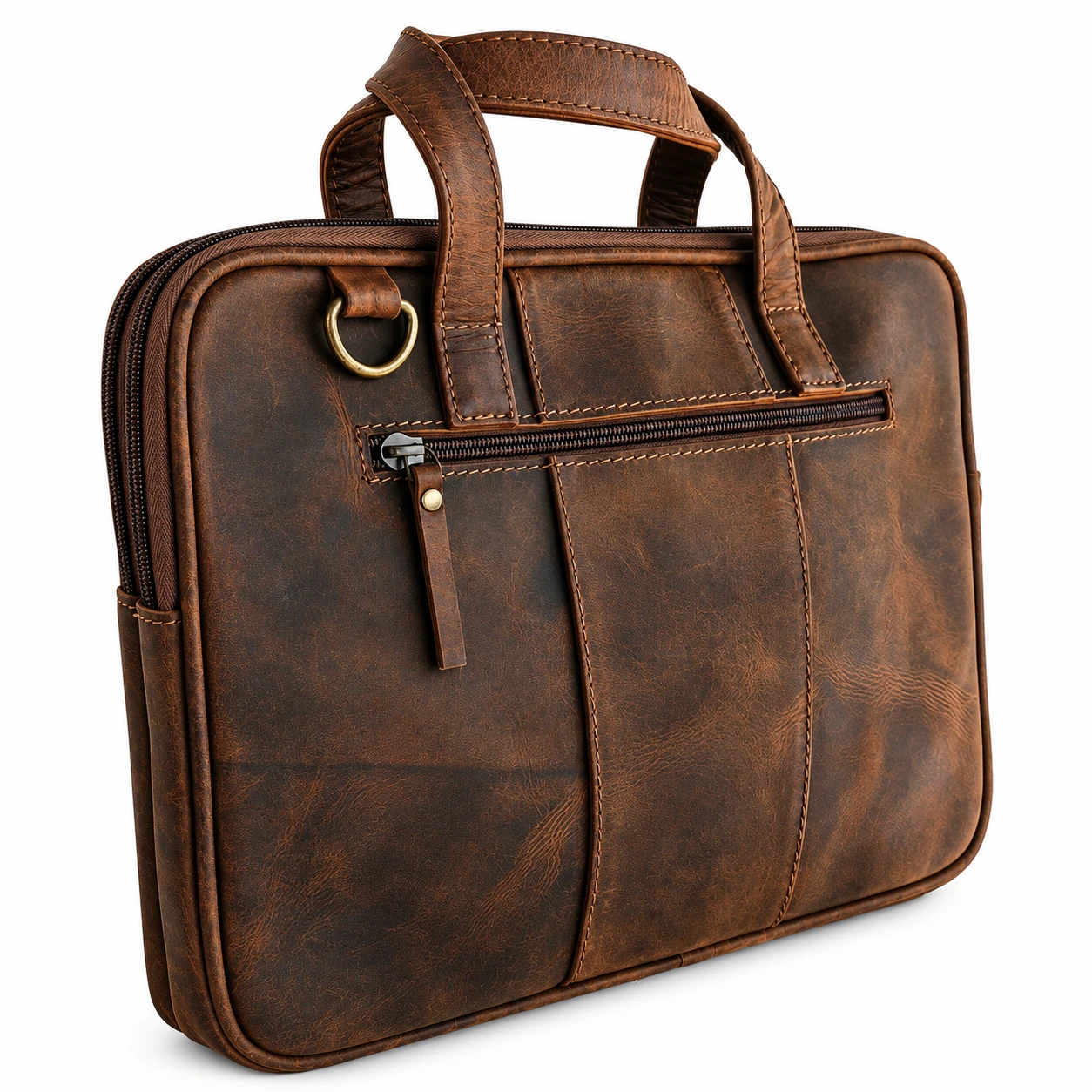 Brown Genuine Leather Laptop Sleeve with Handles – Fits Up to 15-Inch Laptop