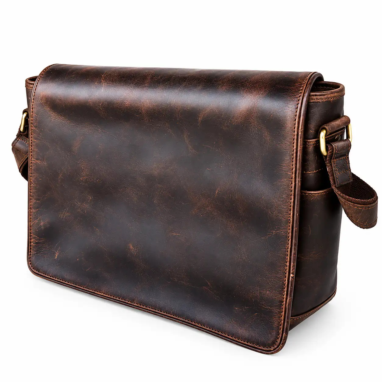 Men’s Dark Brown Genuine Leather Messenger Laptop Bag – Fits Up to 18-Inch Laptop