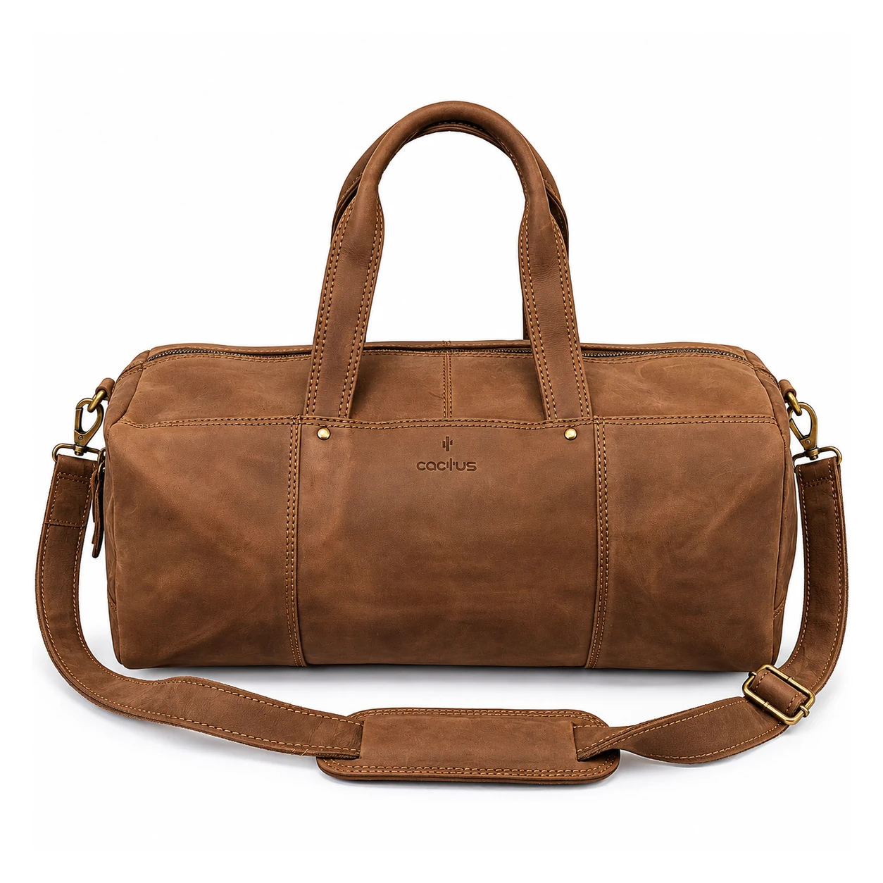 Leatherkart - Cactus - Brown Cow Leather Duffle Bag – 23L Weekender Travel & Overnight Holdall