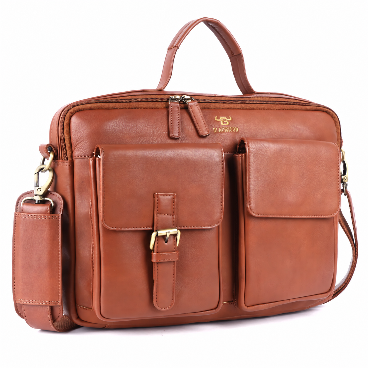 Black Bison - Tan Leather Laptop Bag For Men Leather Messenger Bag For Men - Ideal for Laptops up to 16.5 Inches