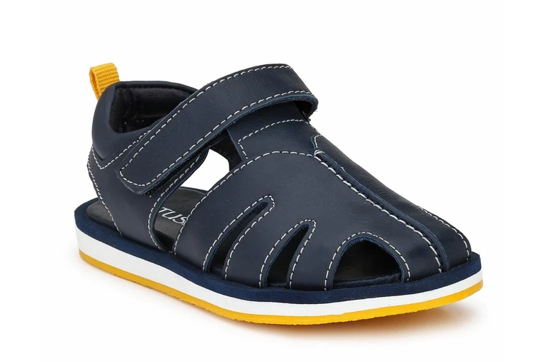 Tuskey Boys Genuine Leather Closed-Toe Sandals - Navy | Kids Hook & Loop Summer Sandals