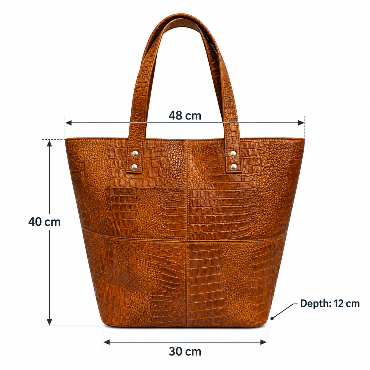 Leatherkart Tan Croc-Embossed Genuine Leather Tote Bag for Women - Tan size chart
